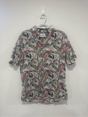 Peter Werth Hawaiian Floral Mens L Button Front Shirt Short Sleeve Cotton